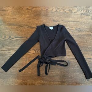 Black Ribbed Wrap Crop Top